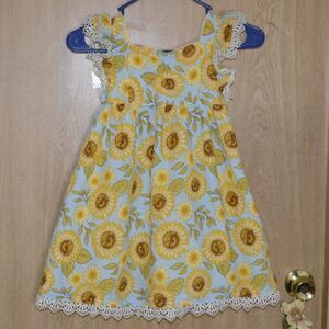 Cynthia Rowley Sunflower Print Cotton Lace Detail Vacation Flower Girl Dress